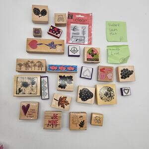 Vintage Rubber Stamps Lot Hearts Love Nature Leaves Fruit Studio G Hero Arts Set